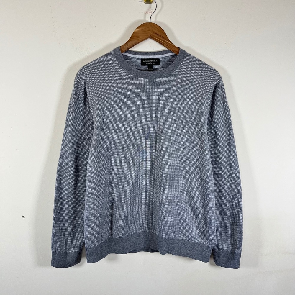 Banana Republic Luxe Yarn Crewneck Birdseye Knit Gray Sweater Minimalist Large